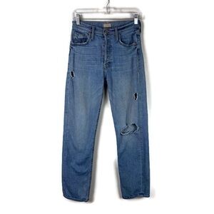 MOTHER The Tomcat Ankle High Rise Distressed Denim Jeans in Blue